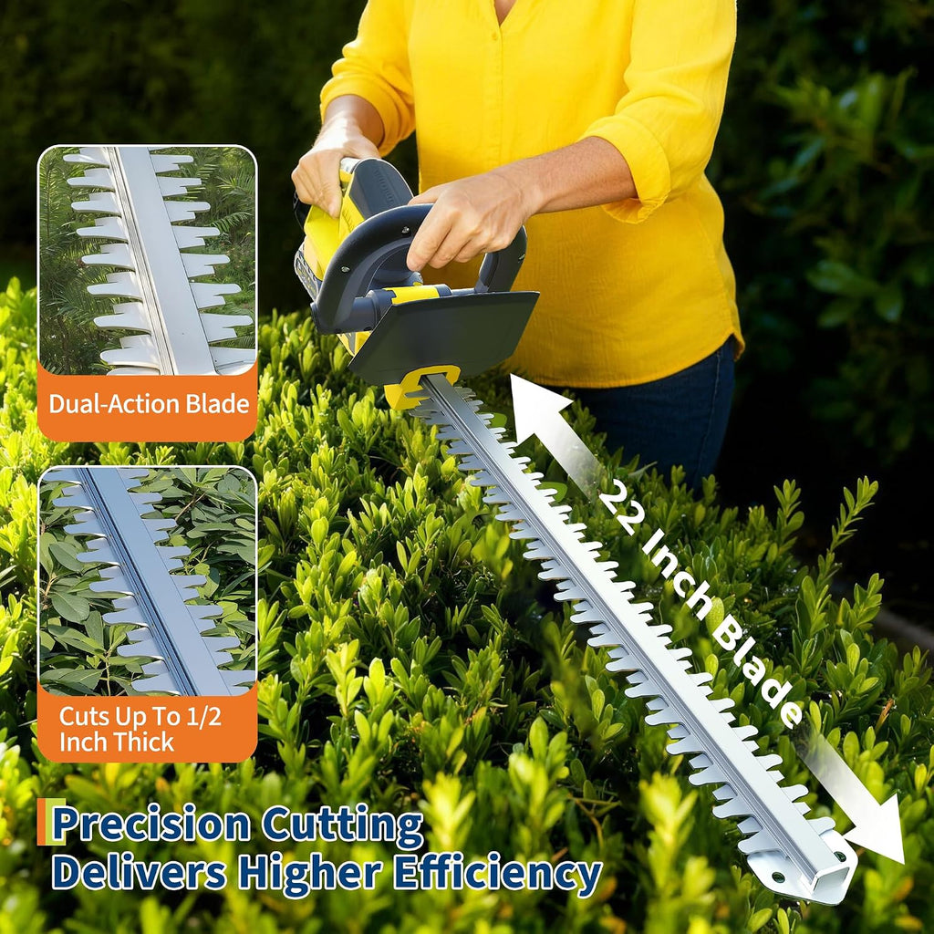 Hedge Trimmer Cordless, 22 Inch Electric Hedge Trimmer, 20V Bush Trimmers with 2 2.0Ah Batteries and Charger