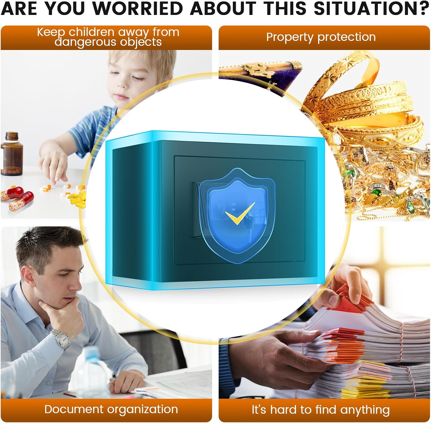 9.84'' H Home Safe Box, Small Safe with Fireproof Waterproof Bag | Anti-Theft Digital Security Lock Box with Smart