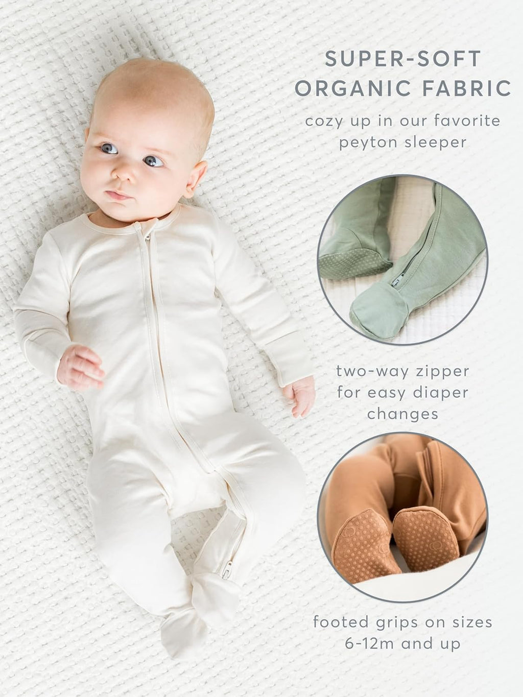 Baby Zip-Up Footed Sleeper with 2-Way Zipper - Organic Cotton Pajamas