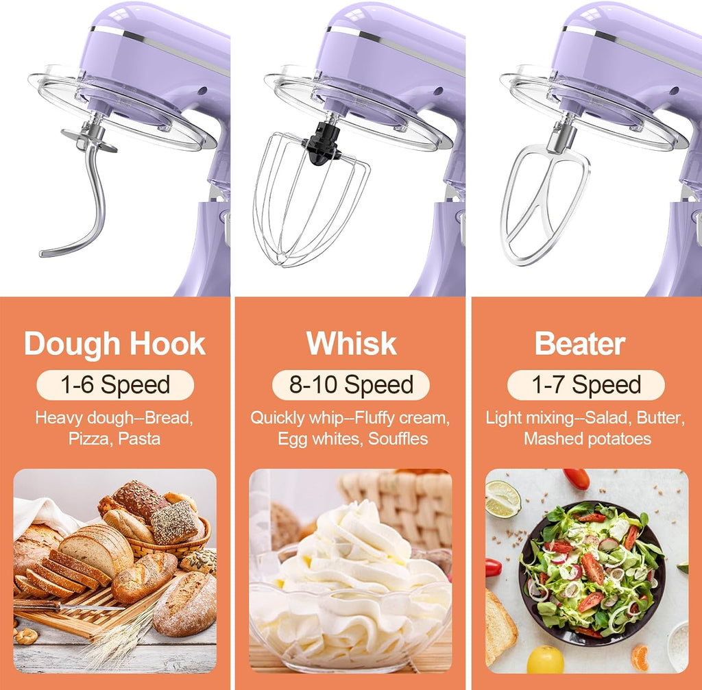 3-IN-1 Electric Stand Mixer, 6.5QT Bowl 660W 10-Speed Kitchen Mixer, Household Food Mixers include Dough Hook, Beater
