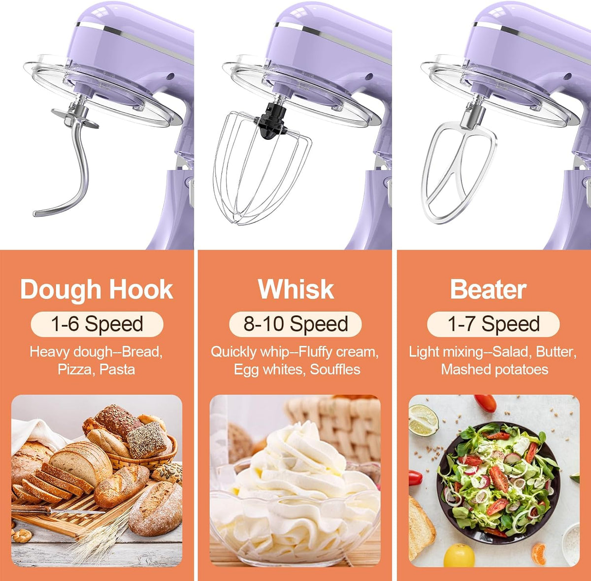 3-IN-1 Electric Stand Mixer, 6.5QT Bowl 660W 10-Speed Kitchen Mixer, Household Food Mixers include Dough Hook, Beater