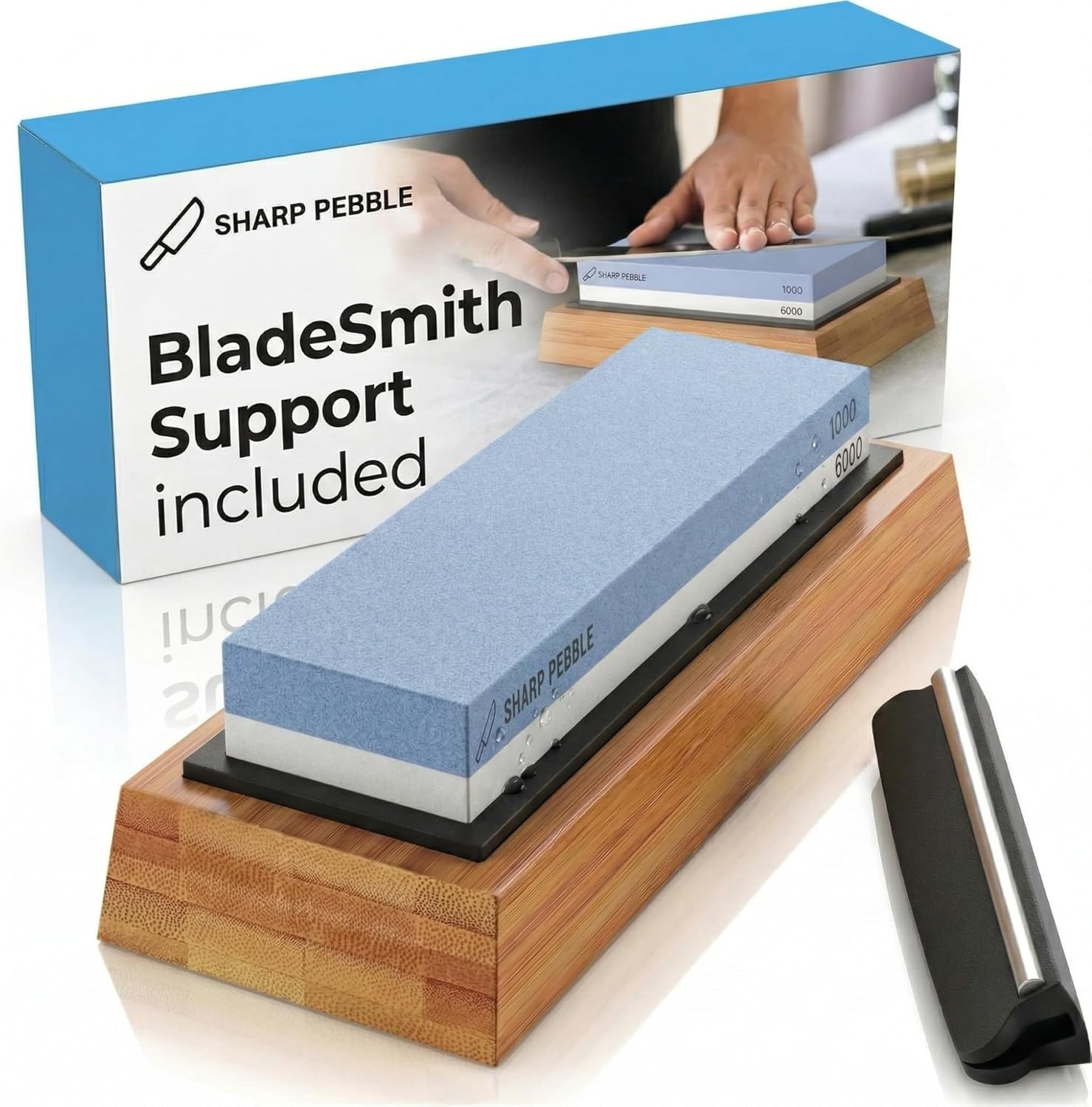 Whetstone Knife Sharpener – 1000/6000 Grit Sharpening Stone | Angle Guide for Foolproof Results – Wet Stone Sharpener