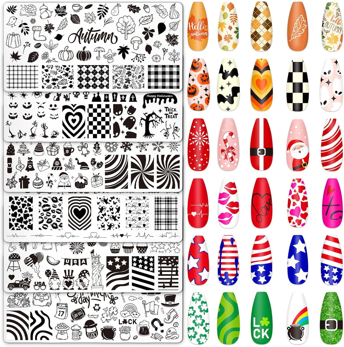 6 Pcs All Holiday Nail Art Plates Stamping Set for DIY Print