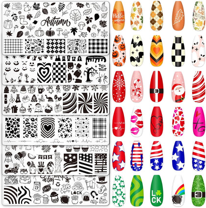 6 Pcs All Holiday Nail Art Plates Stamping Set for DIY Print