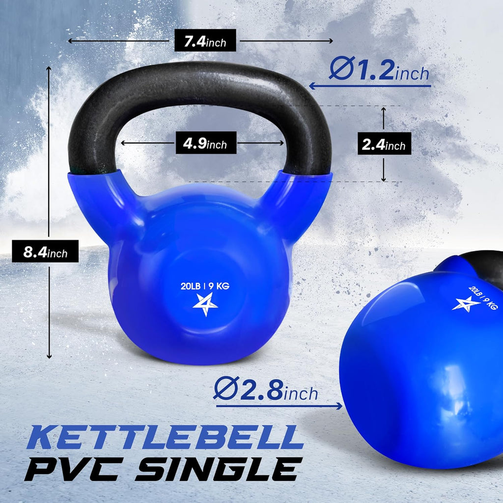 Kettlebell, 5-100 LB Vinyl Coated Cast Iron Strength Training Kettlebells for Home Gym Exercises, Fitness, Full Body