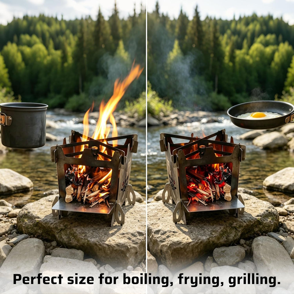 Wood Burning Camping Rocket Stove, Portable Backpacking Stainless Steel Wood Stove Camping Gear Accessories for