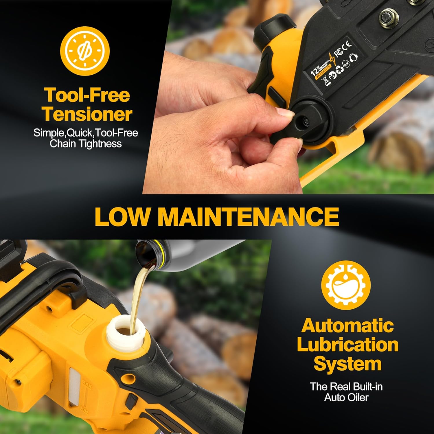 Brushless Electric Chainsaw 12" Cordless Tool Only for Dewalt 20V/60V Battery with Auto Oiler & Security Lock, for