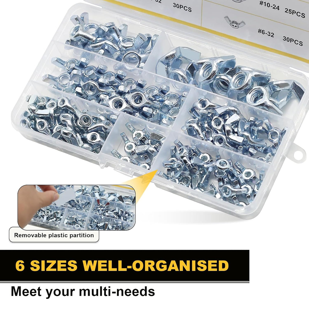 Siptenk 125PCS M3 M4 M5 M6 M8 M10 M12 Metric Wing Nuts Assortment Kit
