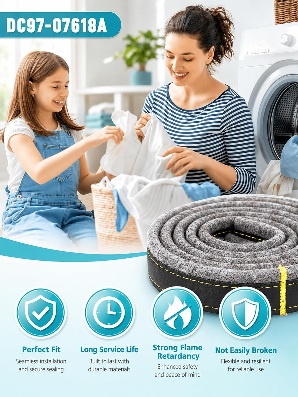 Dryer Drum Felt Gasket Seal Repair Replacement Kit DC97-07618A Fit for Samsung DV42H5200EP/A3 DV50K8600EV/A3 DV52J8700GP/A2 DV50K7500EV/A3 DV45K7600EW/A3 DV48J7700EW/A2 DV45H6300EG/A3 & More