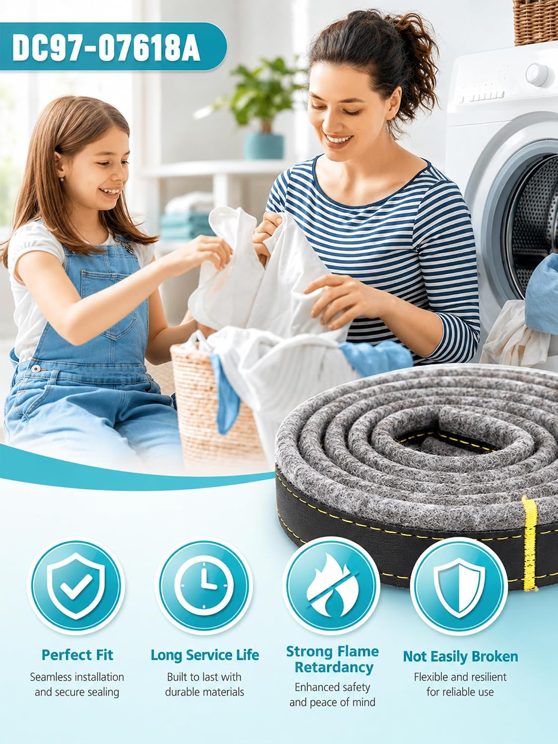 Dryer Drum Felt Gasket Seal Repair Replacement Kit DC97-07618A Fit for Samsung DV42H5200EP/A3 DV50K8600EV/A3 DV52J8700GP/A2 DV50K7500EV/A3 DV45K7600EW/A3 DV48J7700EW/A2 DV45H6300EG/A3 & More