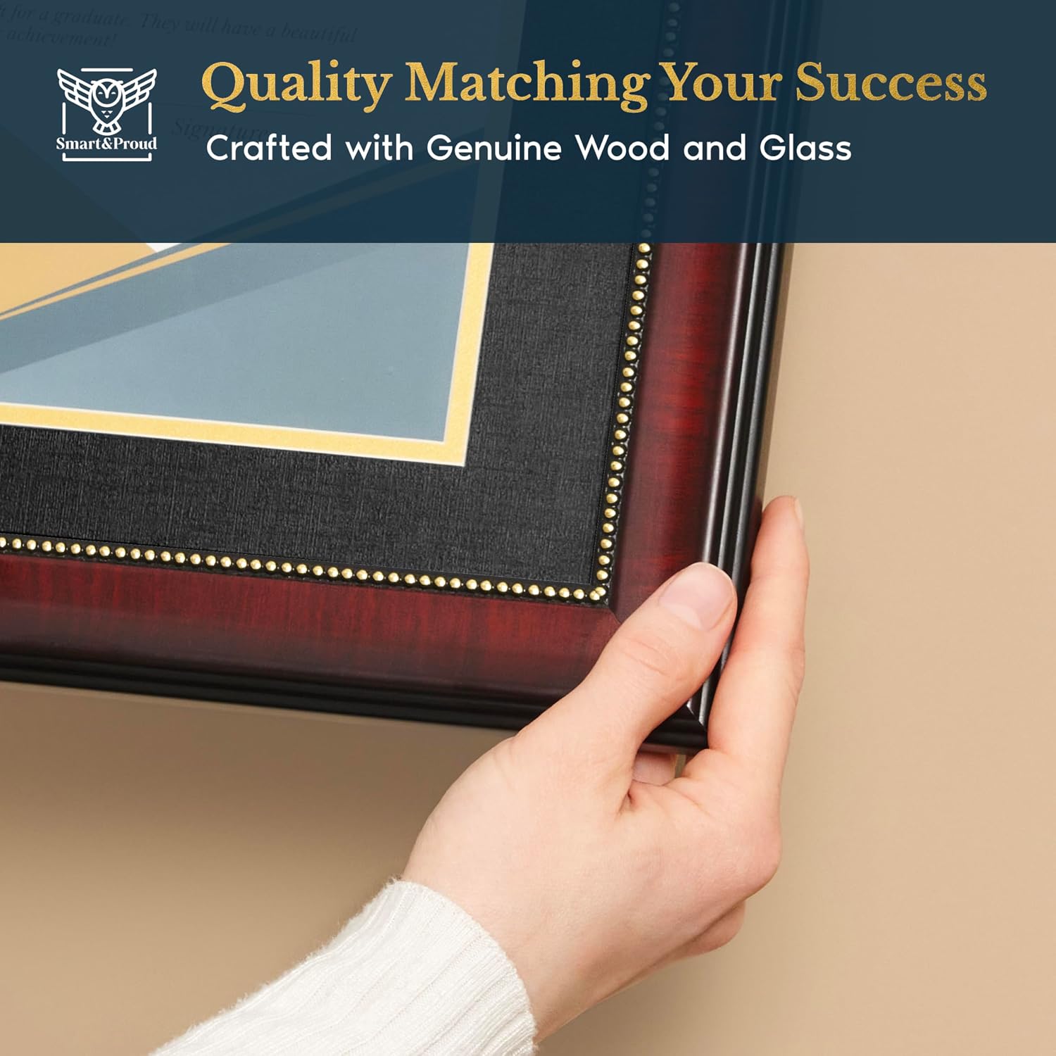 Wooden College Diploma Frame 8.5 x 11 with Mat (Black /w Golden Rim) — Real Wood, Real Glass — Gift-Ready Packed