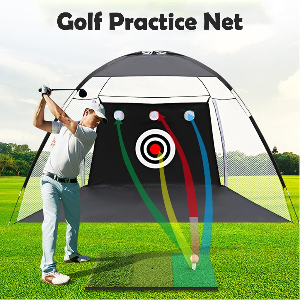 Golf Net, 10x7ft Golf Practice Net with Foldable Tri-Turf Mat