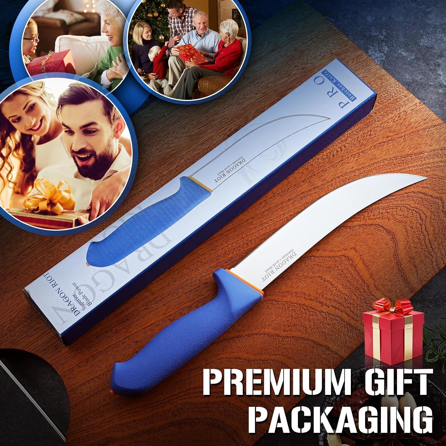 8 Inch Butcher Breaking Knife, Meat Processing Knife | High Carbon Stainless Steel, Curved Blade