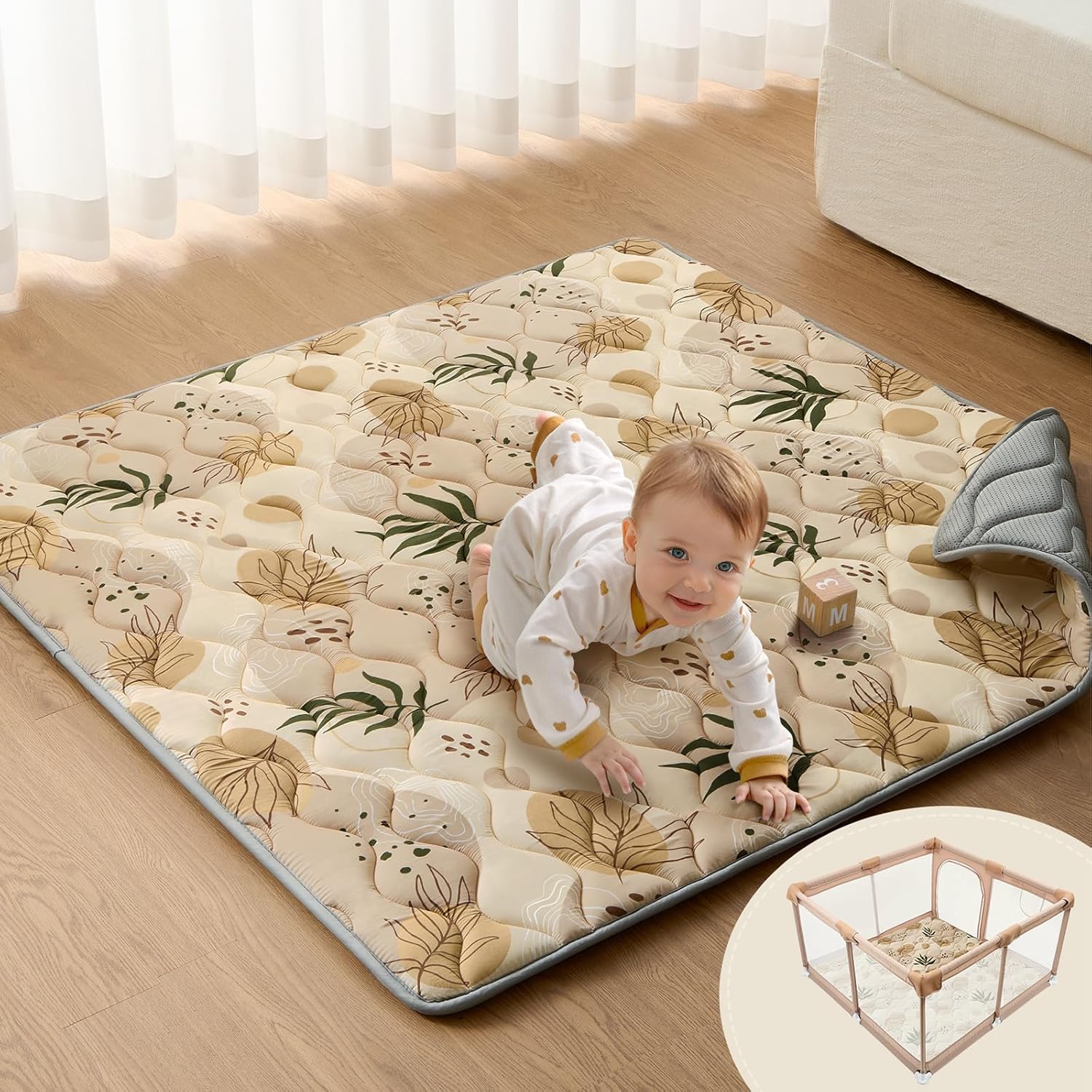 Baby Play Mat, 47x47 Infant Play Mat for Playpen, Thicken Foam Cushioned Baby Mat for Floor, Non-Slip Kids Play Mat