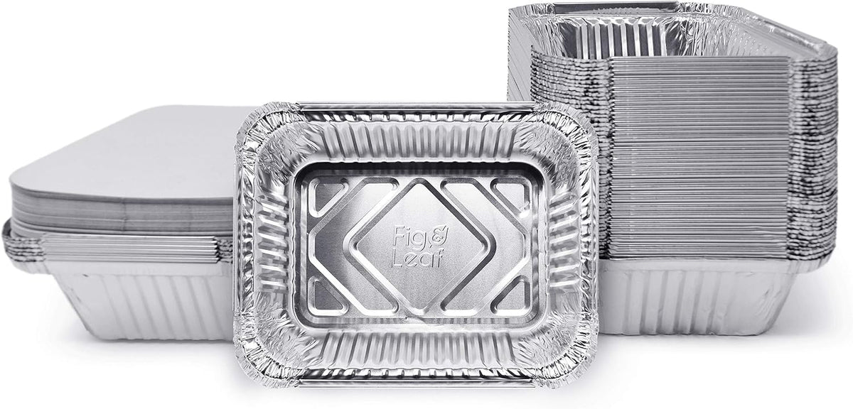 (120 Pack) Premium 1.5-LB Takeout Pans with Lids l Medium 7" x 5" x 2" l Heavy Duty Disposable Aluminum Foil for