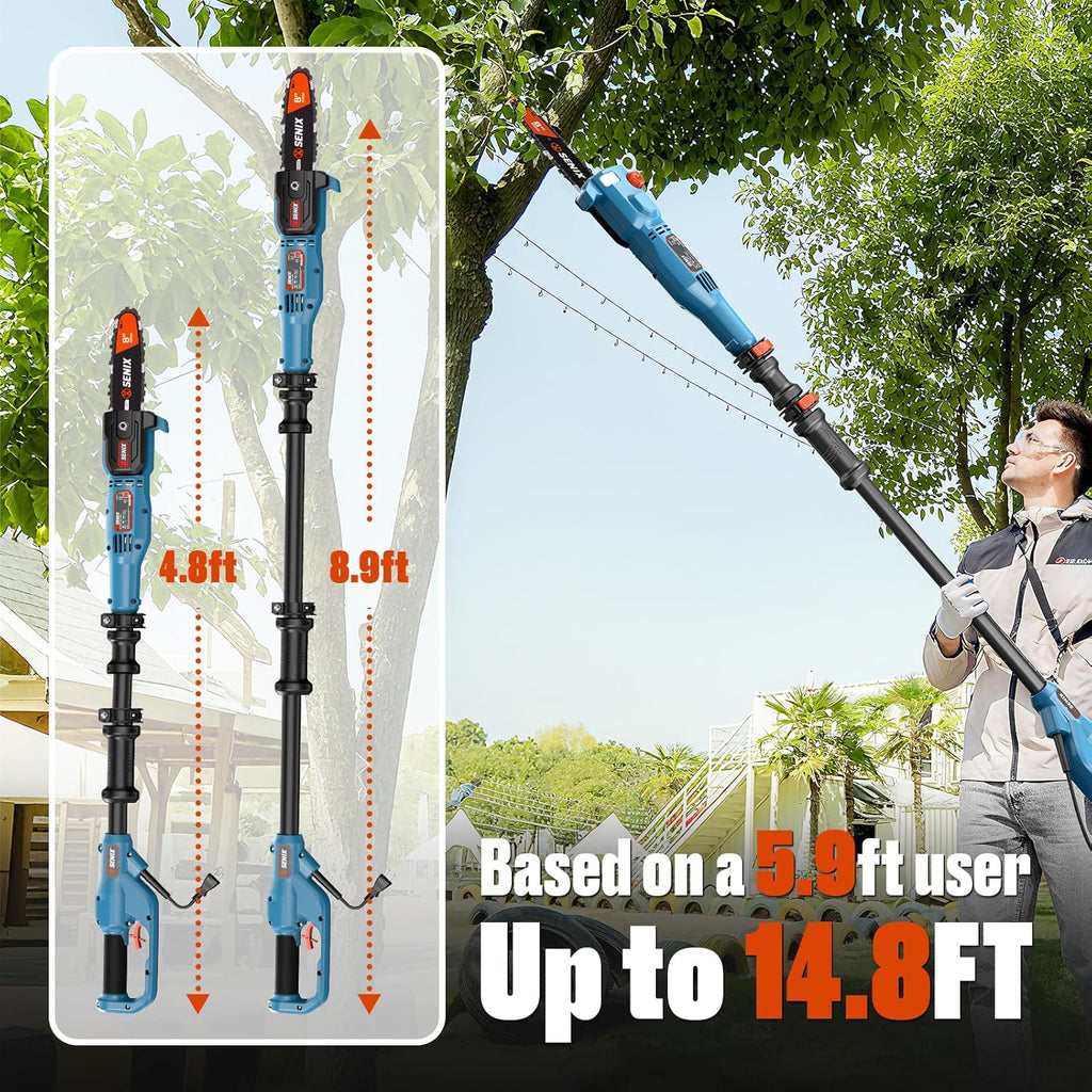 8A Corded Electric Pole Saw, 8 Inch Telescoping Pole Chainsaw 14ft Max Reach, Lightweight Tree Trimmer for High