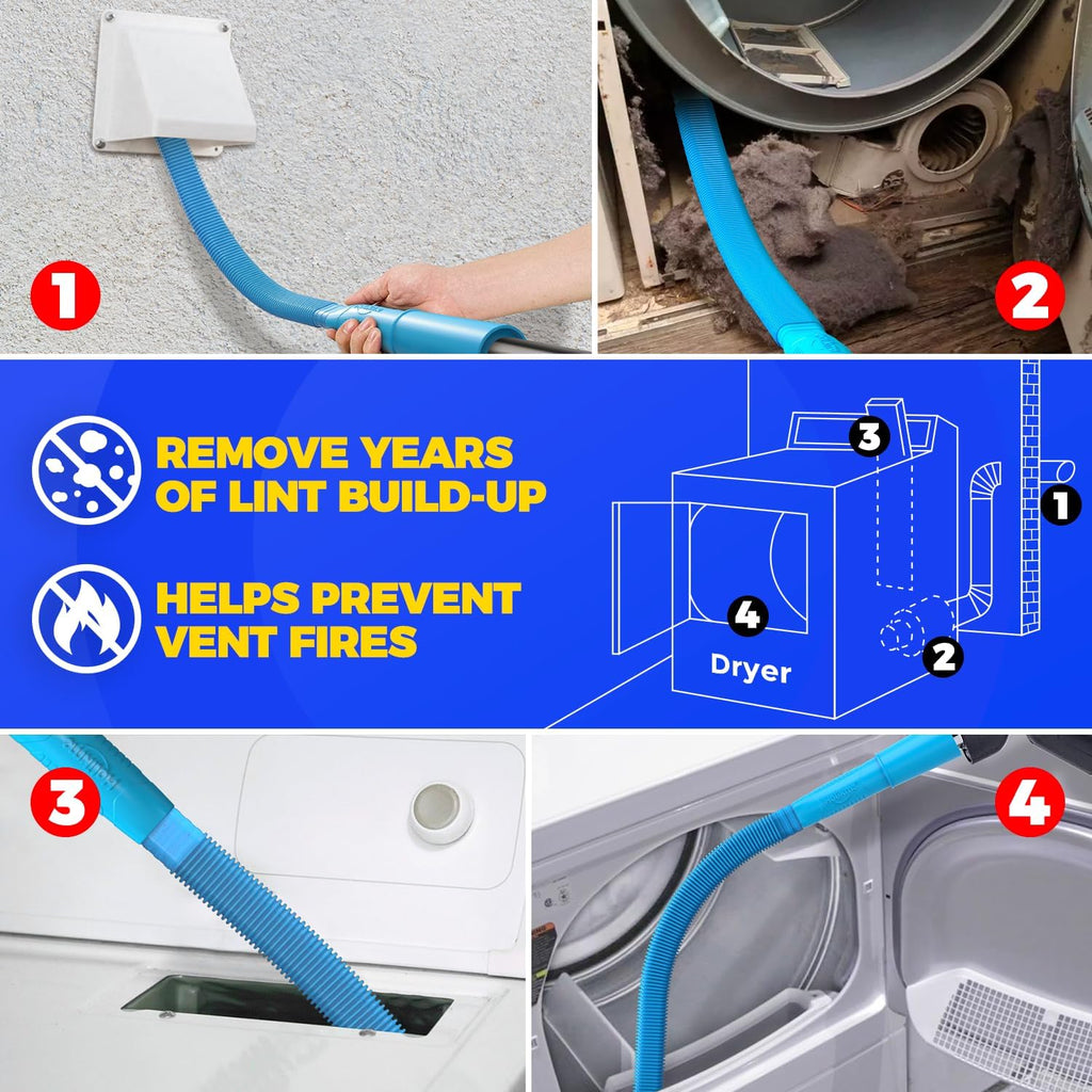 35FT Dryer Vent Cleaner Kit 58Pcs - Lint Remover Brush Vacuum Tools