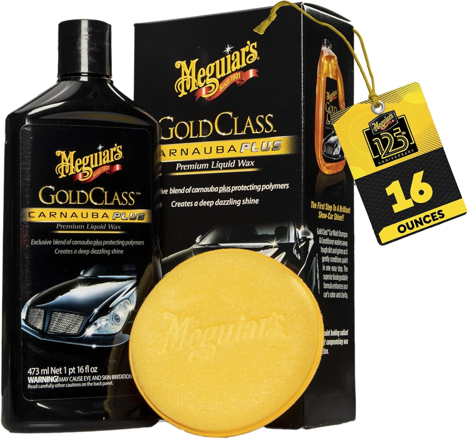 Gold Class Carnauba Plus Premium Liquid Wax Kit, Car Detailing Kit with a Pure Carnauba Wax Blend and a Foam