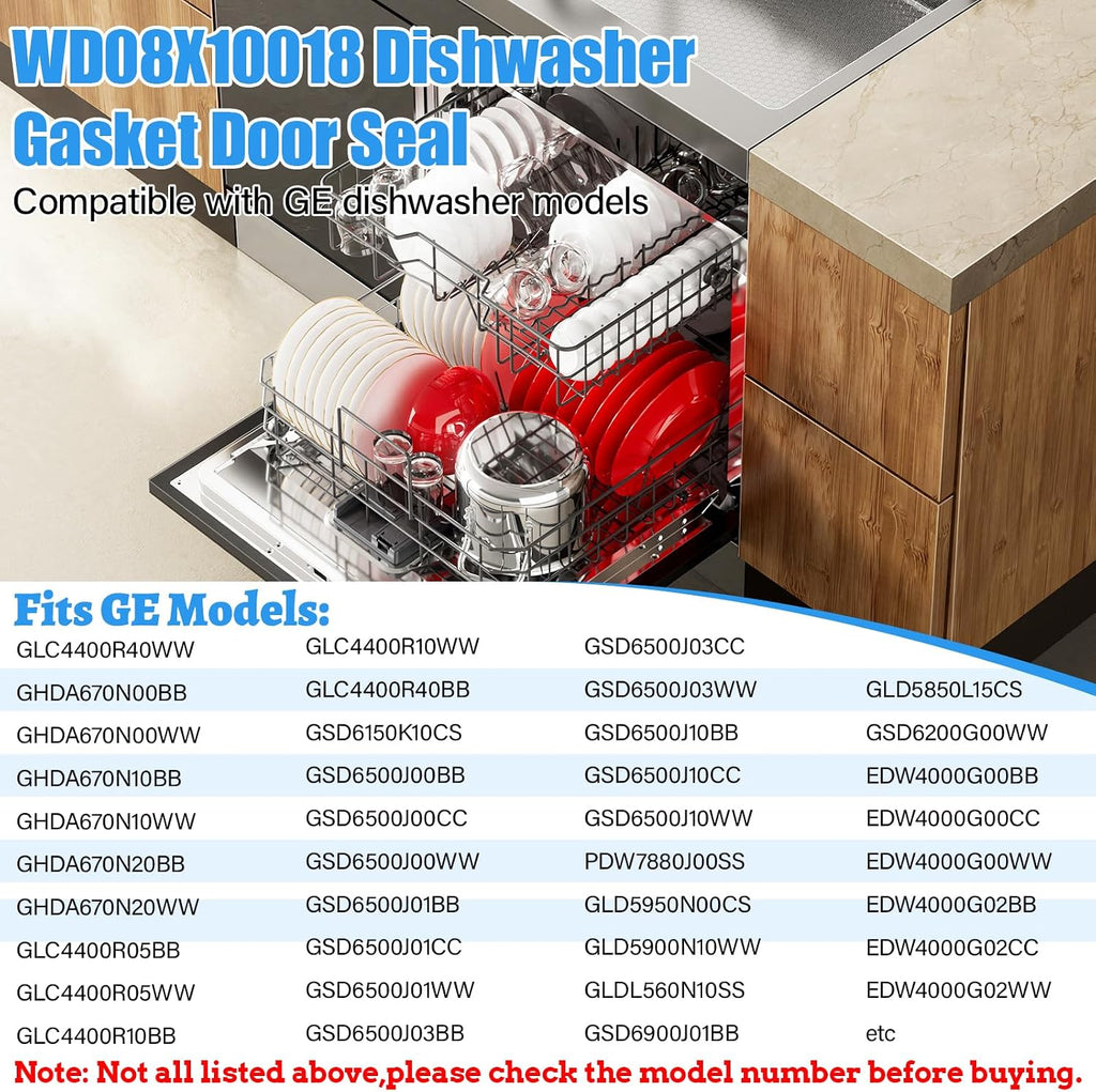 UPGRADED WD08X10018 Dishwasher Gasket Door Seal Compatible with GE Dishwasher Replacement Parts WD8X10018 AH258656 943373 GLC4400R40WW GHDA670N00BB General Electric GE Dishwasher Tub Gasket Door Seal