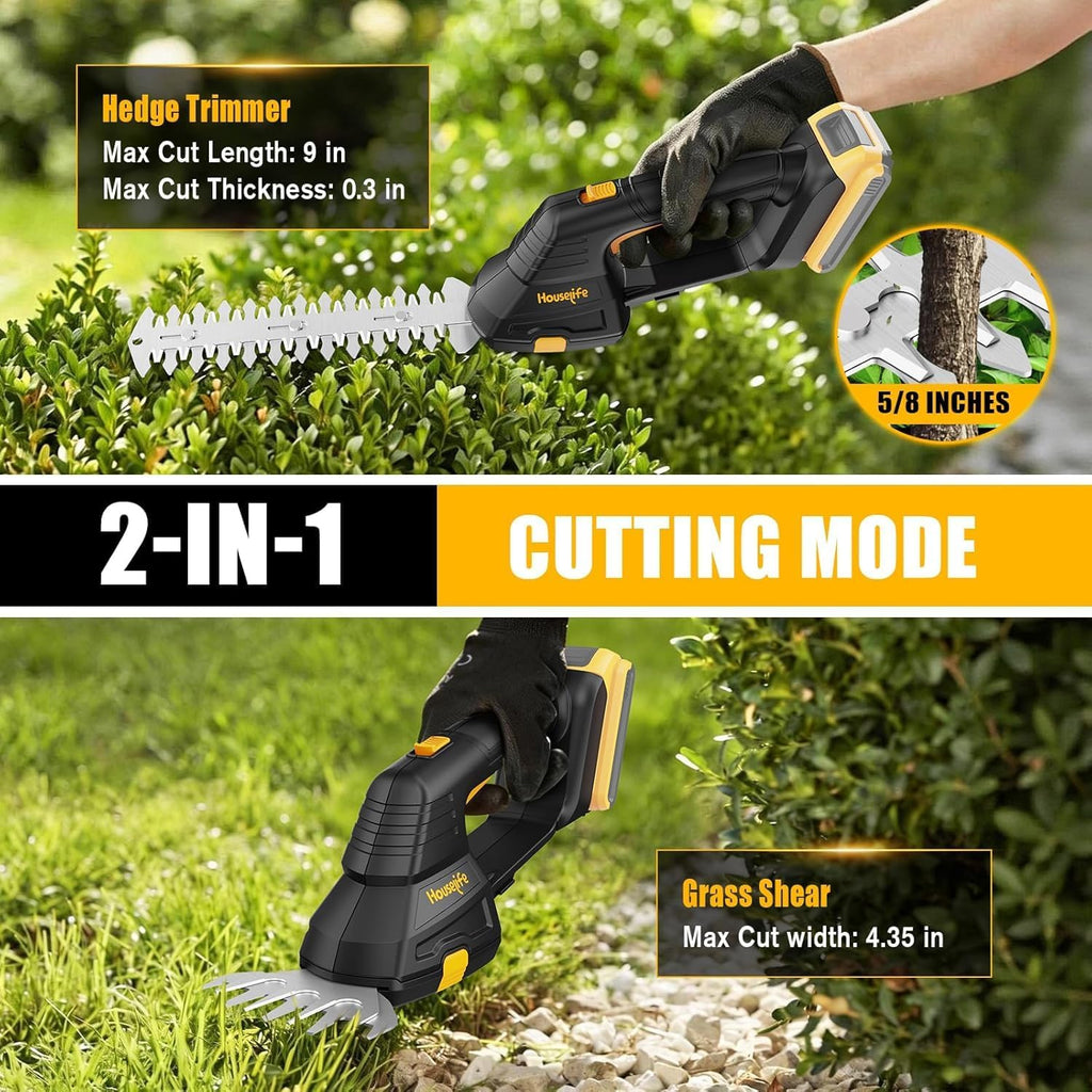 Cordless Hedge Trimmer/Grass Shears Compatible with Dewalt 20V MAX Battery | 2-in-1 Design, 9” Hedge Blade & 4.35”