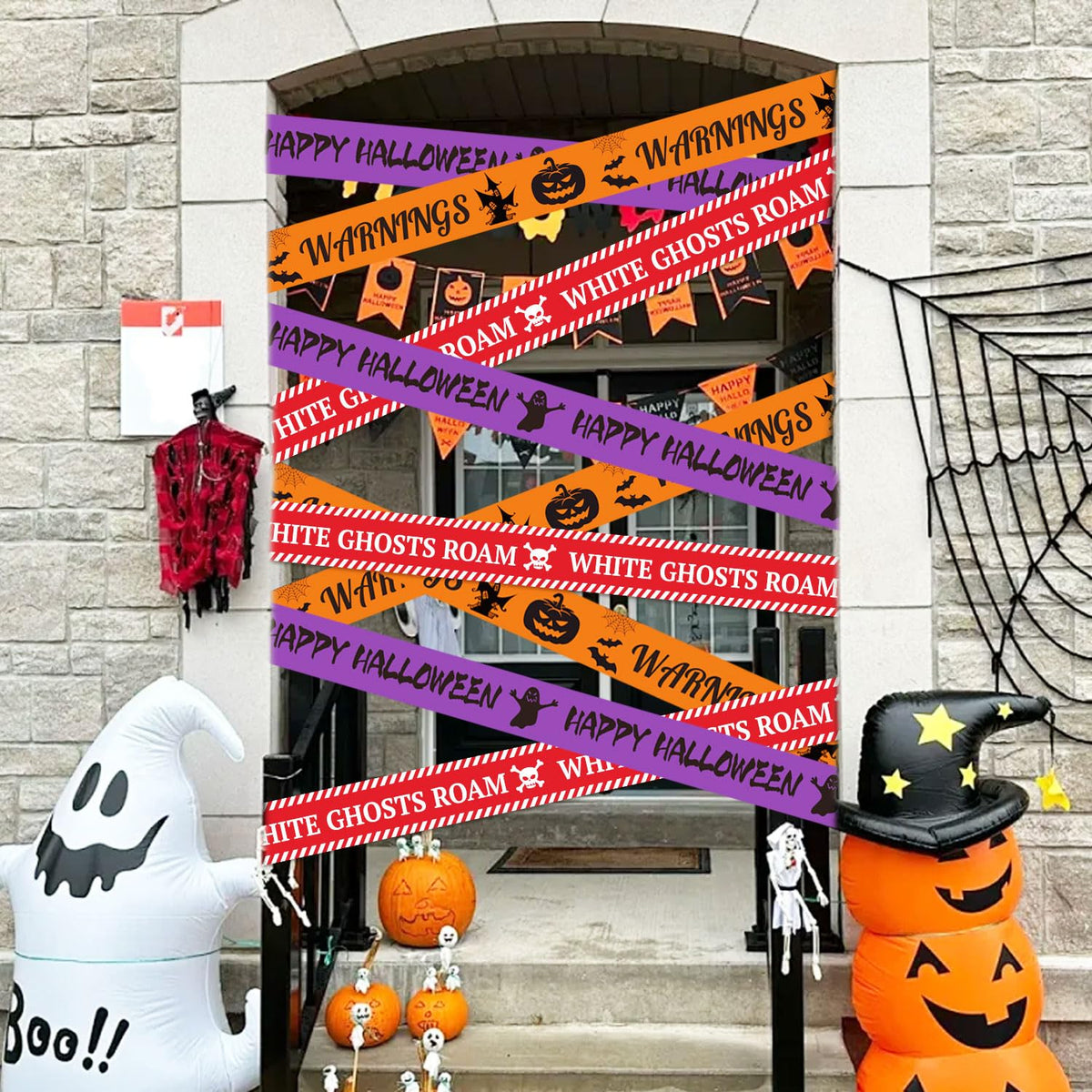 Halloween Caution Tape Decorations 3"x90ft Reusable Glue Free Warning Tape