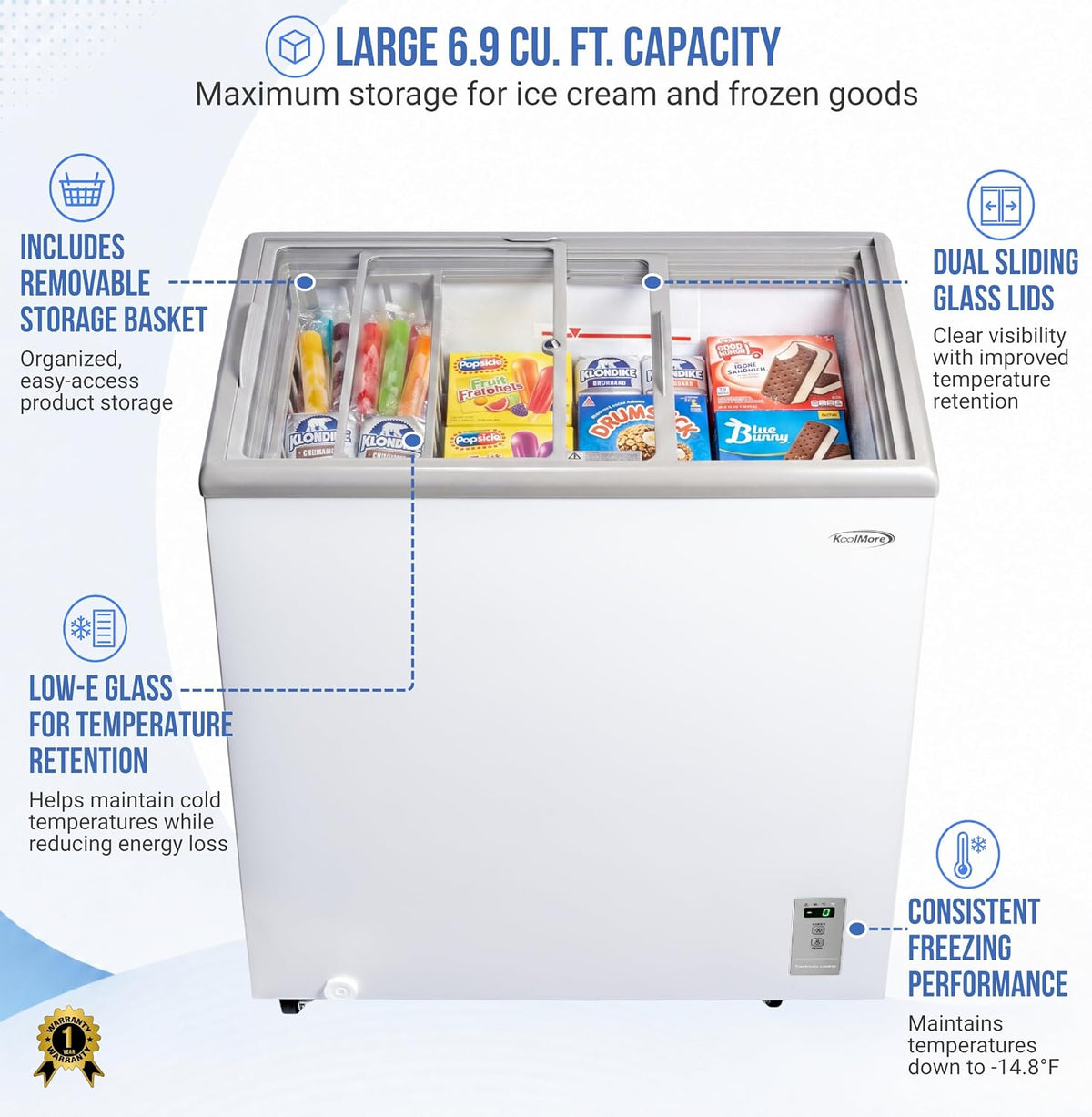 30 in. Commercial Flat Top Ice Cream Display Freezer, NSF Listed, 7 Cu. Ft. in White