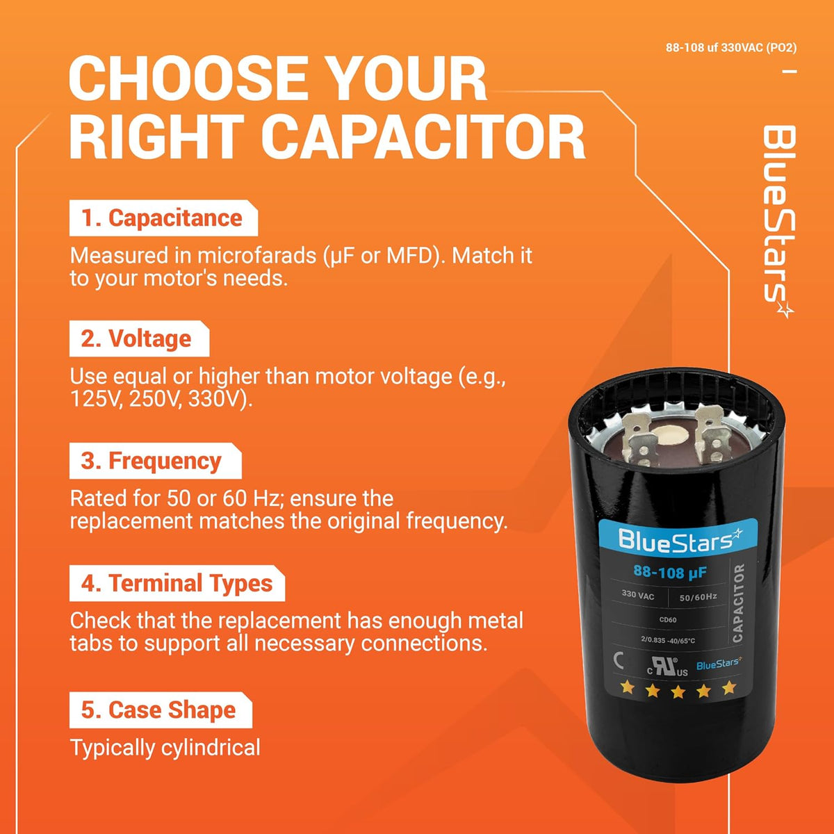 [2025 Updated] BlueStars 88-108 uF MFD 330VAC CD60 Motor Start Capacitor