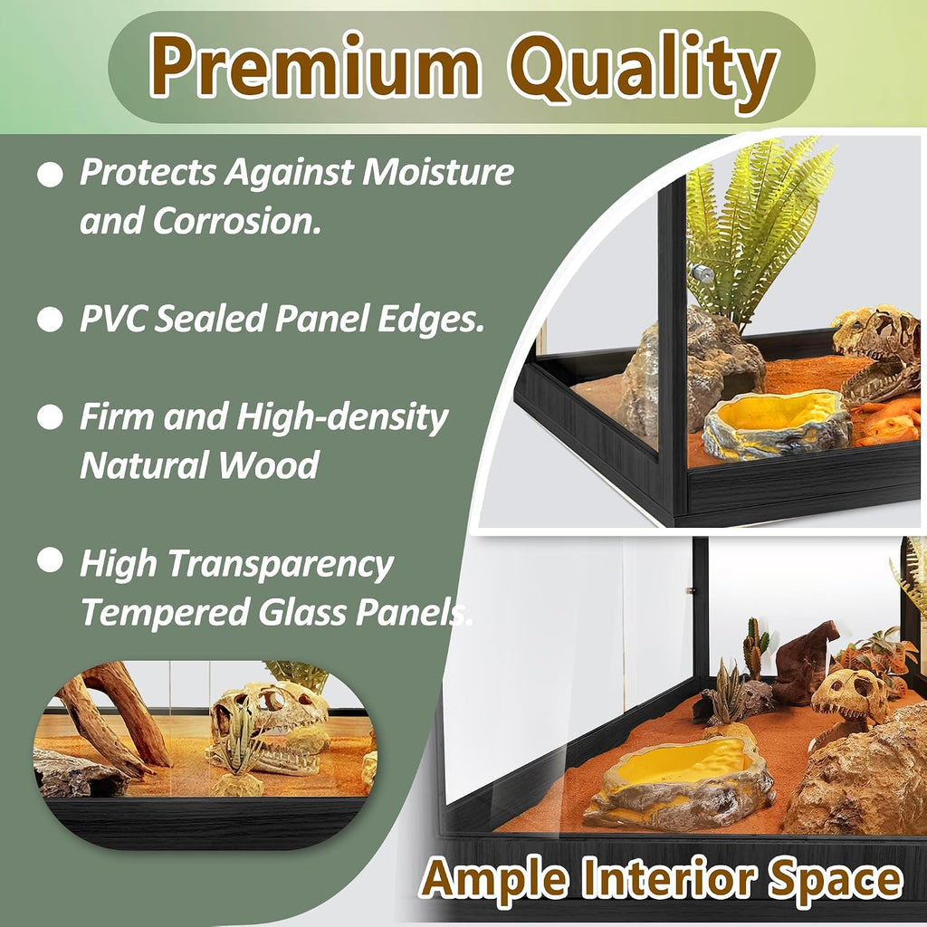 Bearded Dragon Tank 34 Gallon, Tempered Glass Reptile Tank with Meatl Mesh Roof and Front Sliding Door, Anti-Scratch