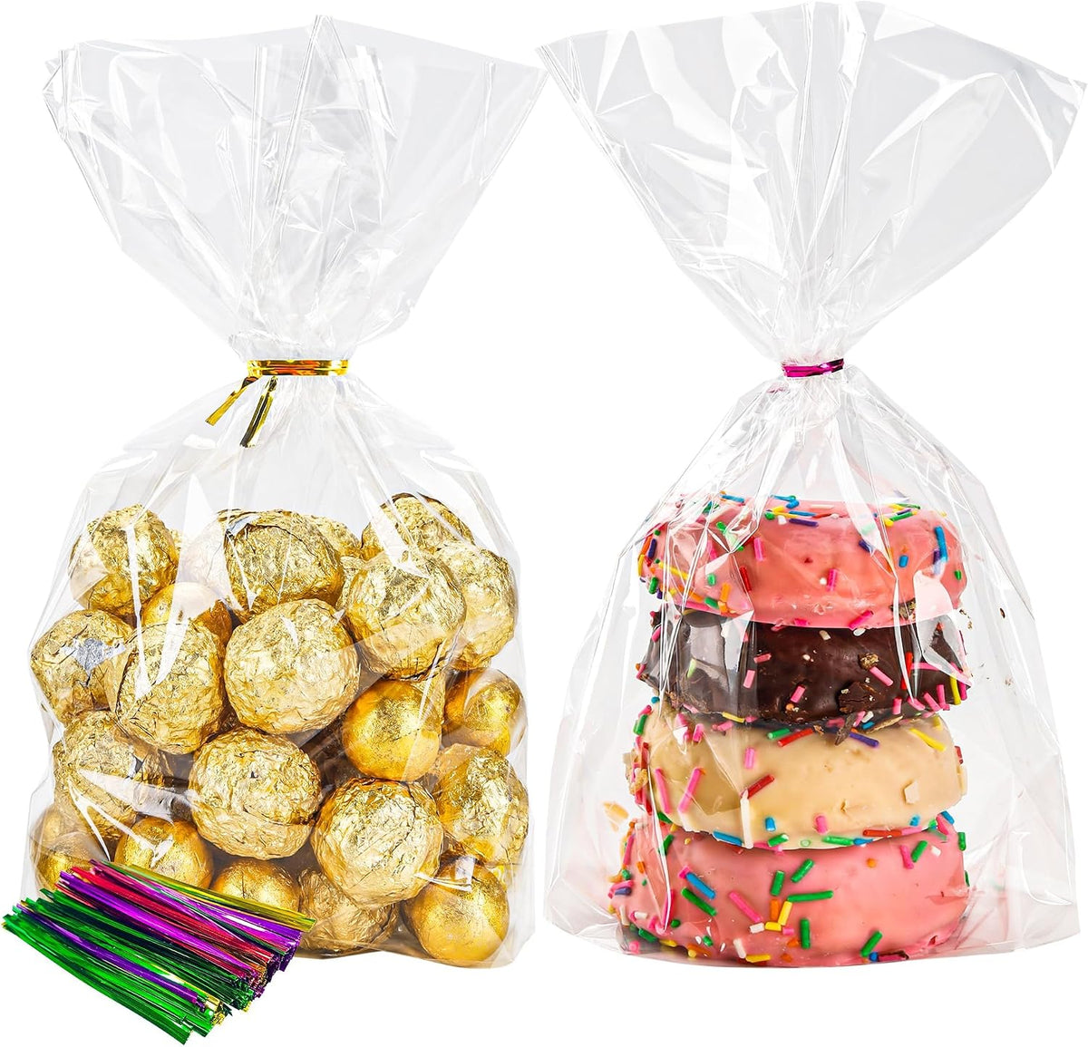 Halloween Treat Bags,100 Pack Gusseted Bags 6x9x2.4 in, with ties