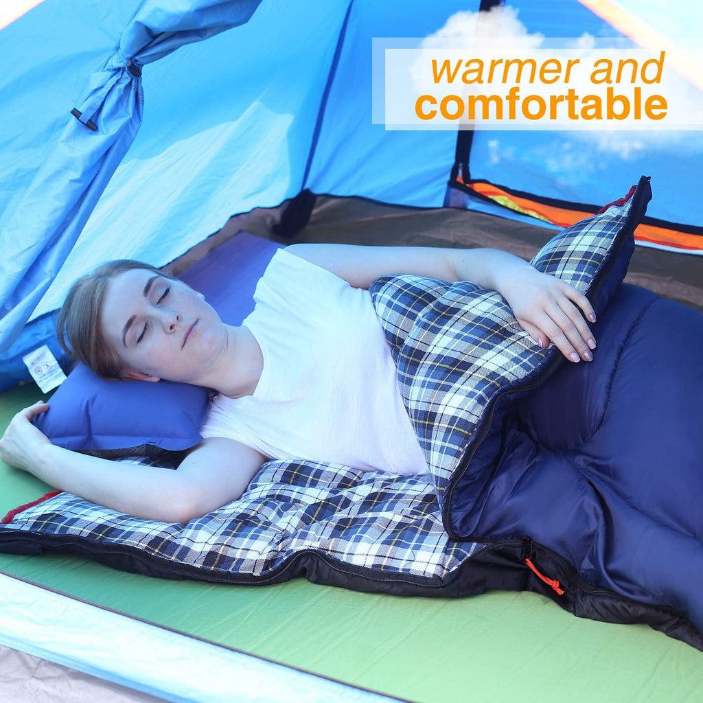 Cotton Flannel Sleeping Bag for Camping Backpacking, Adults Cold Weather Envelope Sleeping Bags with 2/3/4/6lbs Filling