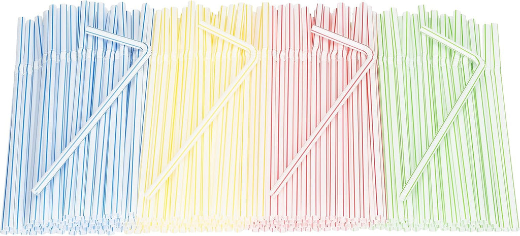 Flexible Plastic Straws Colored BPA-Free Disposable Bendy Straw 8" Long (200 Pack, Colorful)