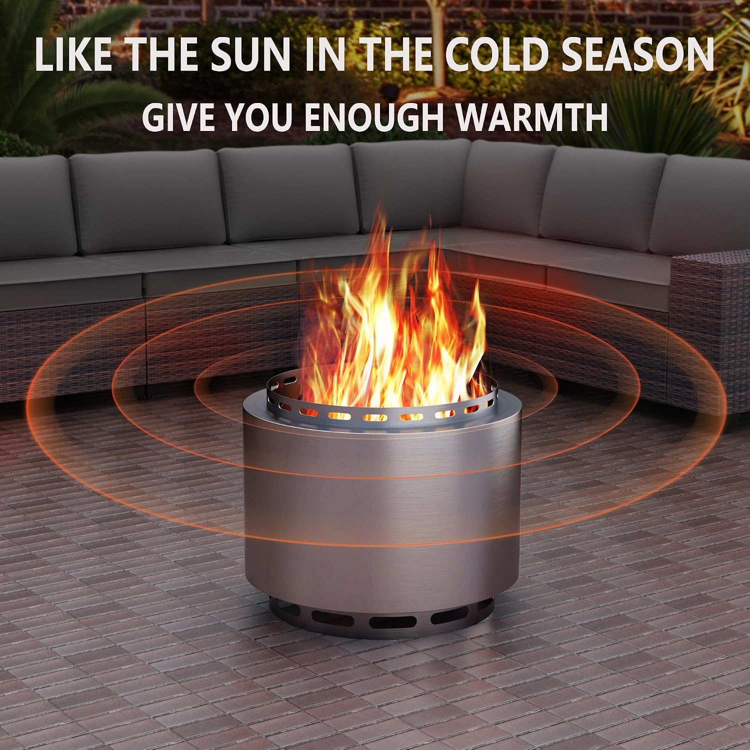 19 Inch Outdoor Smokeless Fire Pit, Portable Stainless Steel Firepit with Weather Resistant Cover,Wood Burning Fire