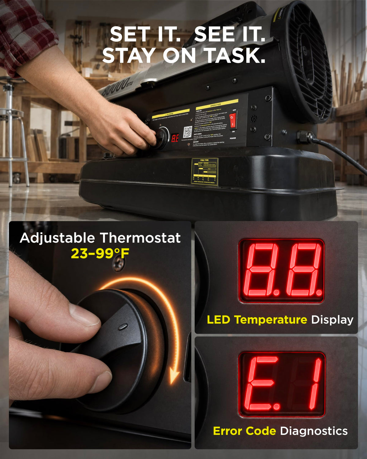 210,000 BTU Kerosene Forced Air Heater with Swivel Wheels