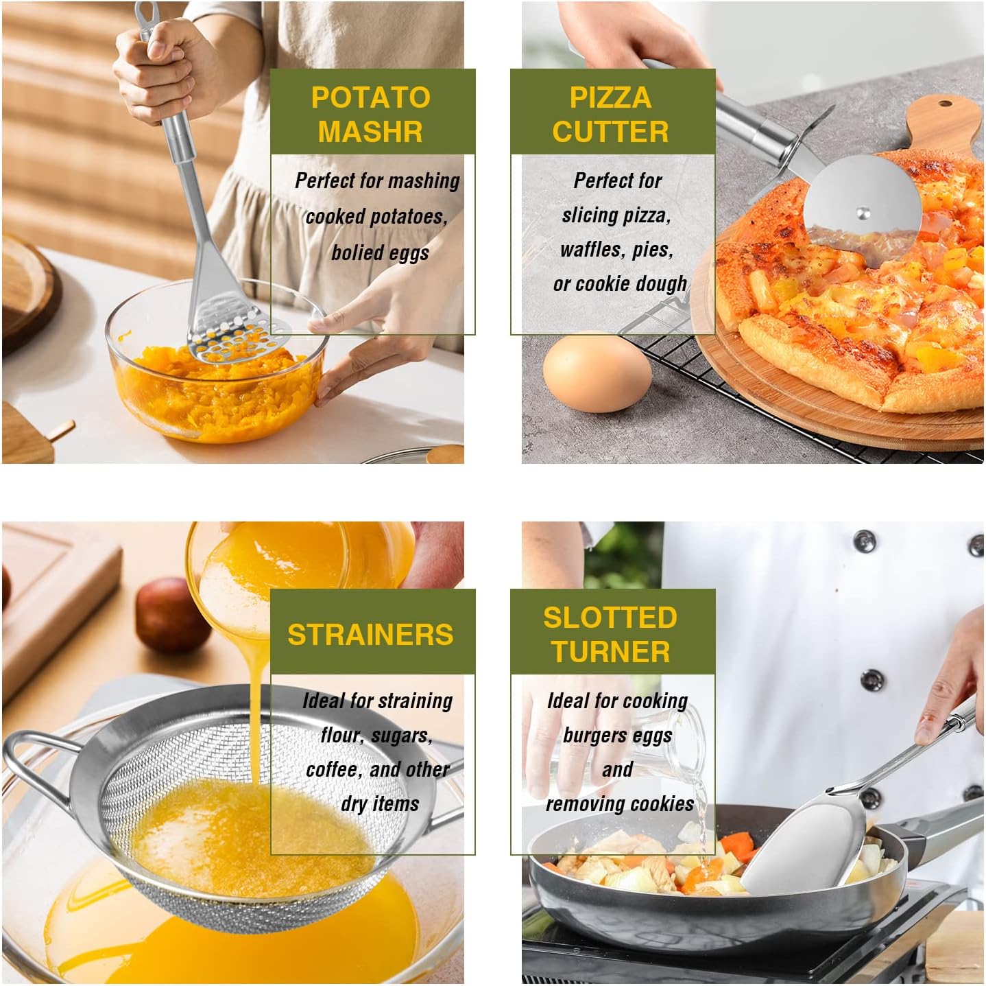 Stainless Steel Kitchen Utensil Set- Fungun 28 Pcs Cooking Nonstick Cookware Set with Spatula - Best Gadgets Tools