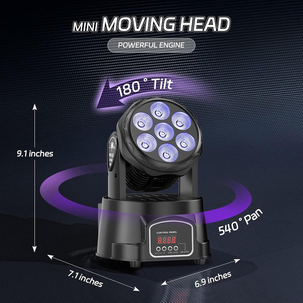Moving Head Light RGBW Stage Lighting DJ Lights 7 x 10W LED Beam Spotlight 9/14 CH Wash Light with DMX and Sound