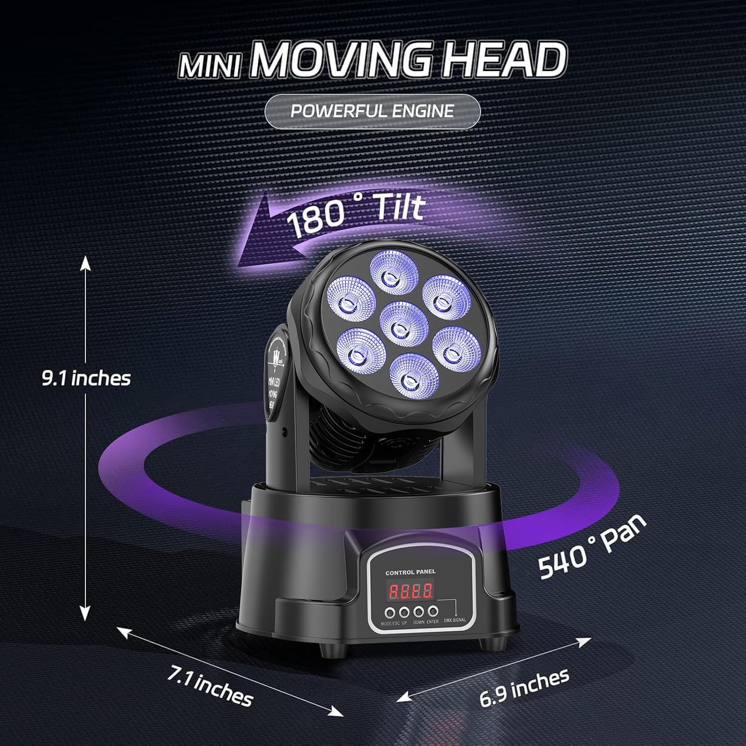 Moving Head Light RGBW Stage Lighting DJ Lights 7 x 10W LED Beam Spotlight 9/14 CH Wash Light with DMX and Sound