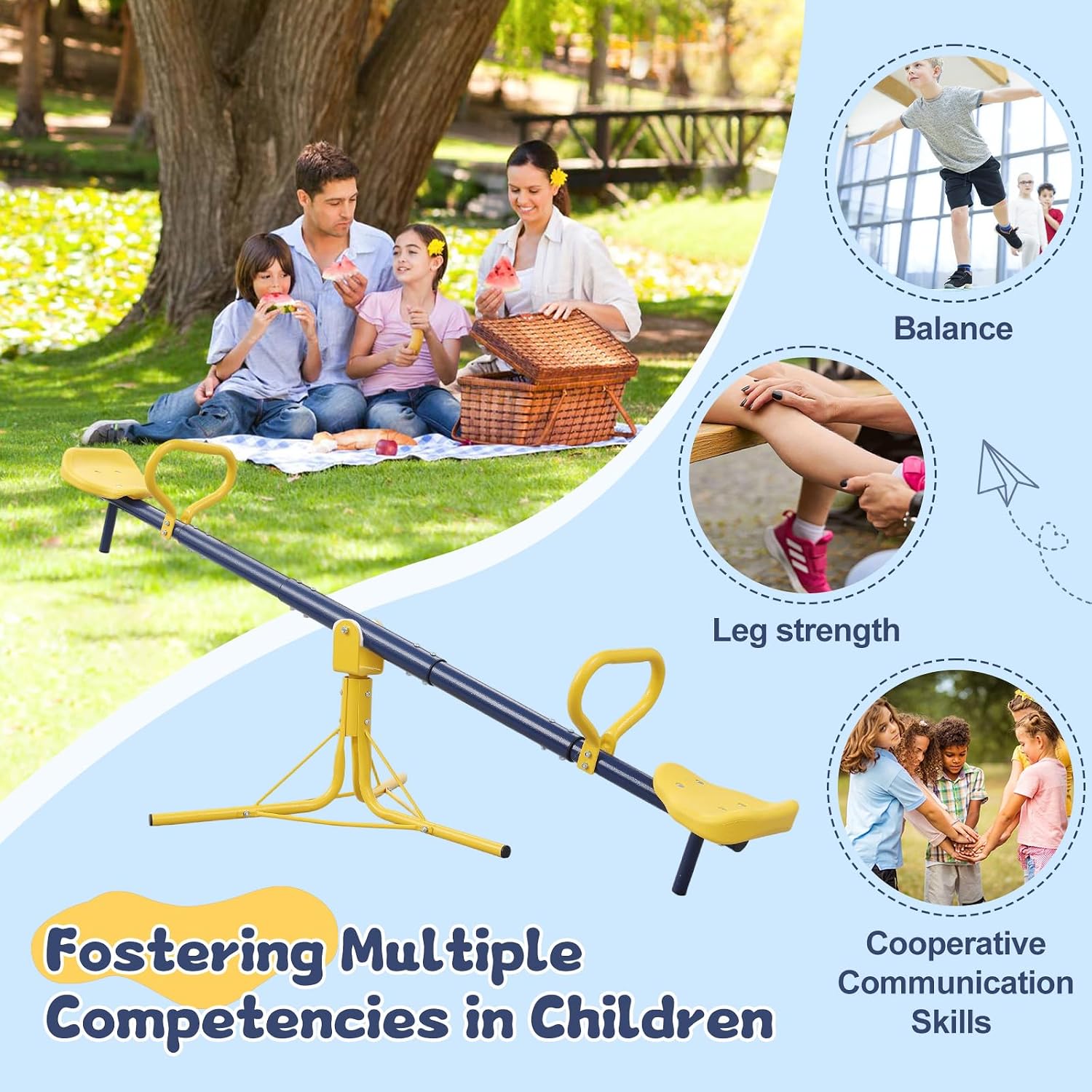 Seesaw for Kids Outdoor, Heavy Duty 250LB 360° Rotating Seesaw Outdoor Teeter Totter with Sit and Spin Design for