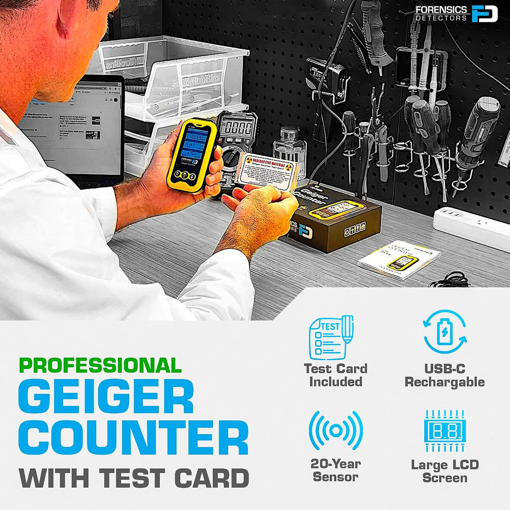 Geiger Counter + Radiation Test Card | Upgraded 20-Year Sensor Life | Radiation Detector | Beta, Gamma, & X-Rays |