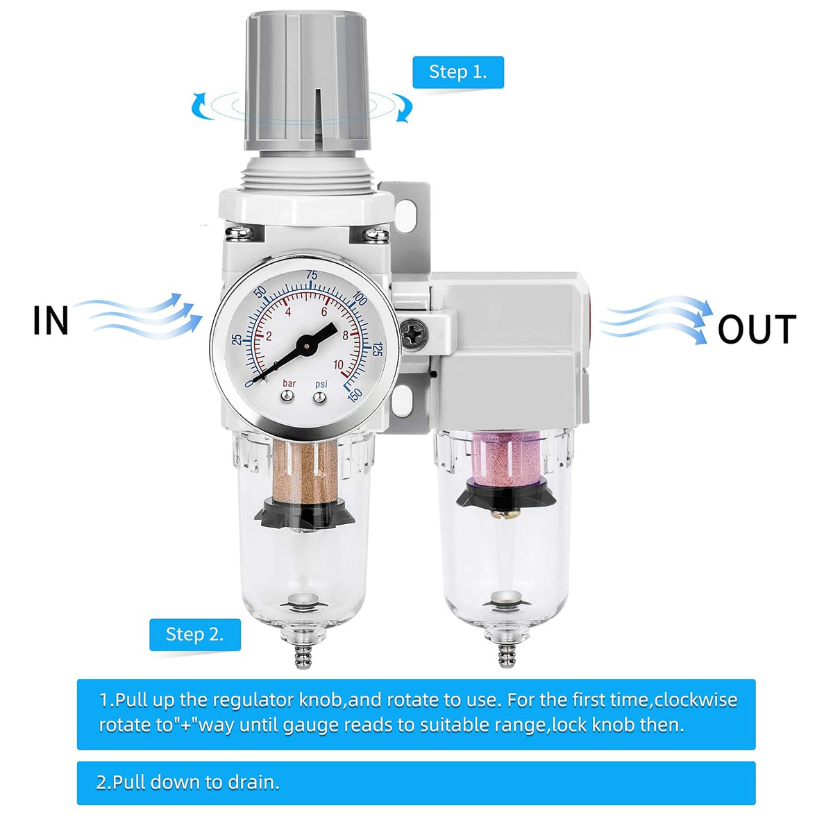 NANPU 1/4" NPT Air Dryer System - 5 Micron Particulate Filter, 0.5 Micron Coalescing Filter