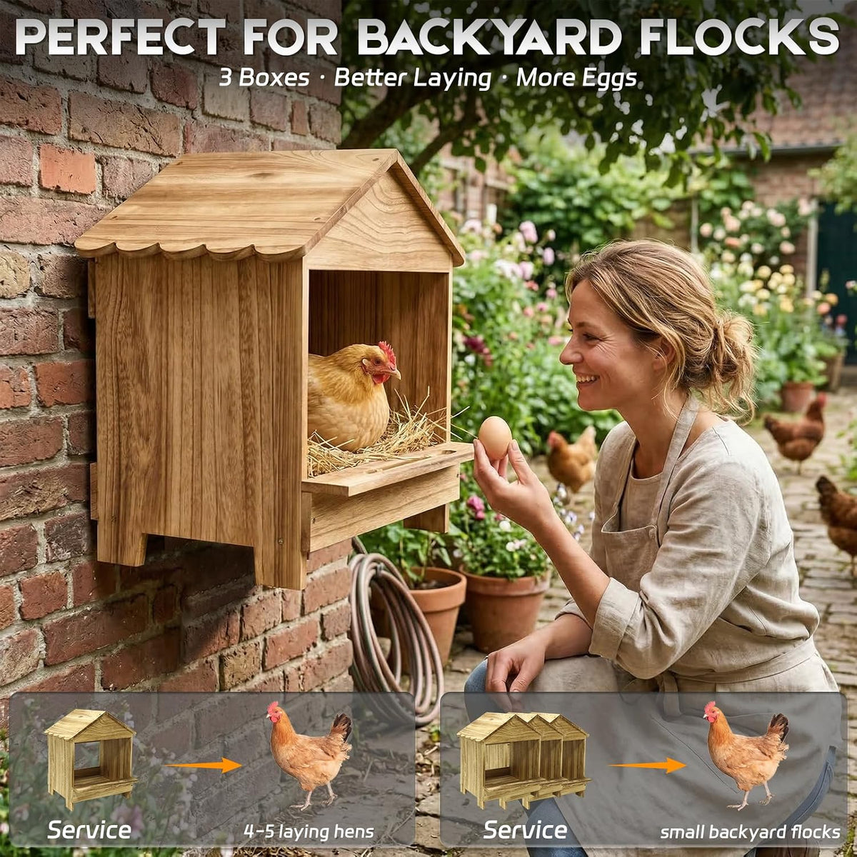 Gold Standard Chicken Nesting Box for Laying Eggs, 3 Pack Wooden Nesting Box for Chickens, Farm House Series Laying