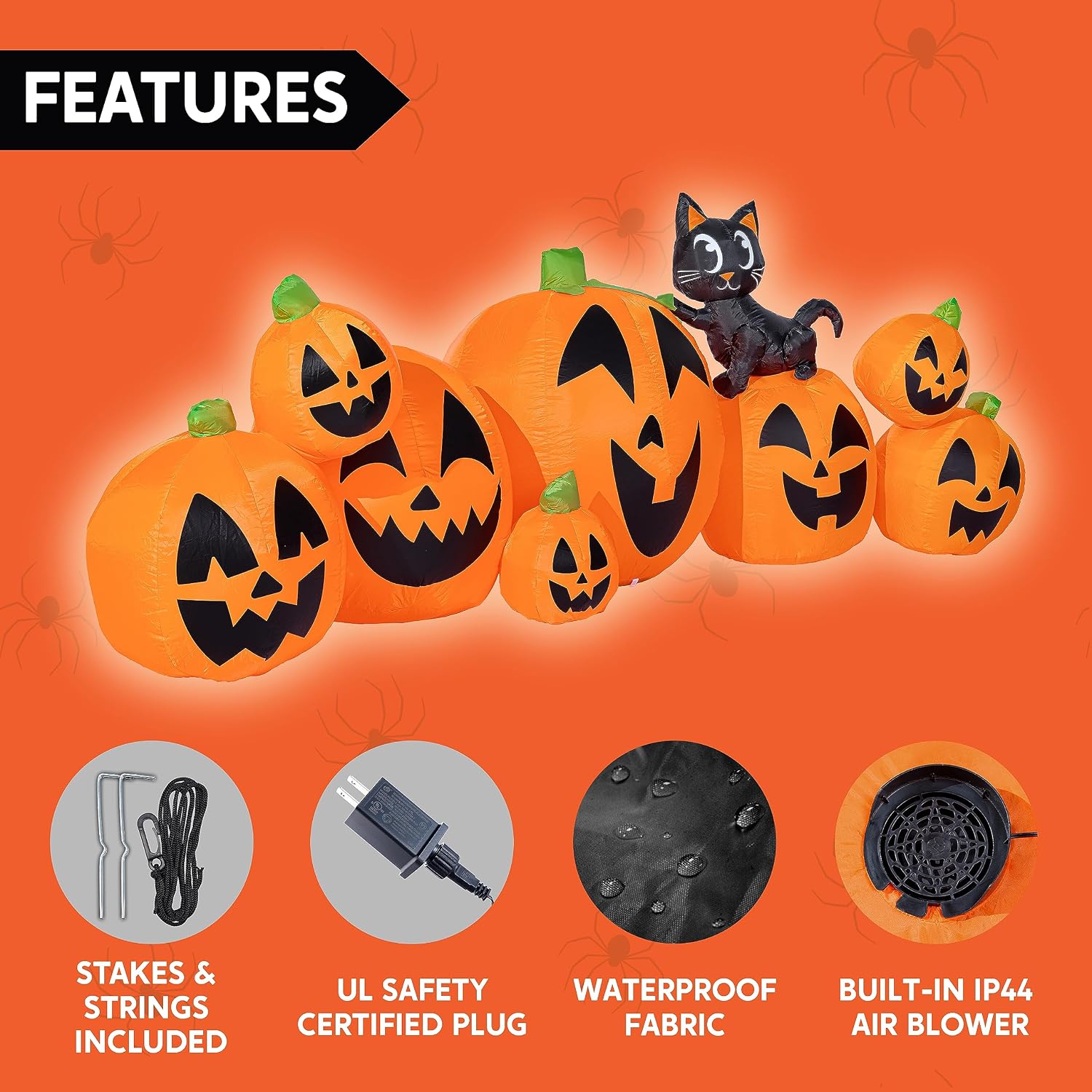 10 FT Long Halloween Inflatables Outdoor Decorations, Blow Ups Inflatable Pumpkin for Yard with Witch's Cat, 8 Pcs