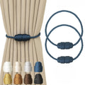 Magnetic Curtain Tiebacks - Rope Tiebacks for Curtains & Drapes, Decorative Window Holdbacks (2 Pack, Blue)