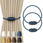Magnetic Curtain Tiebacks - Rope Tiebacks for Curtains & Drapes, Decorative Window Holdbacks (2 Pack, Blue)