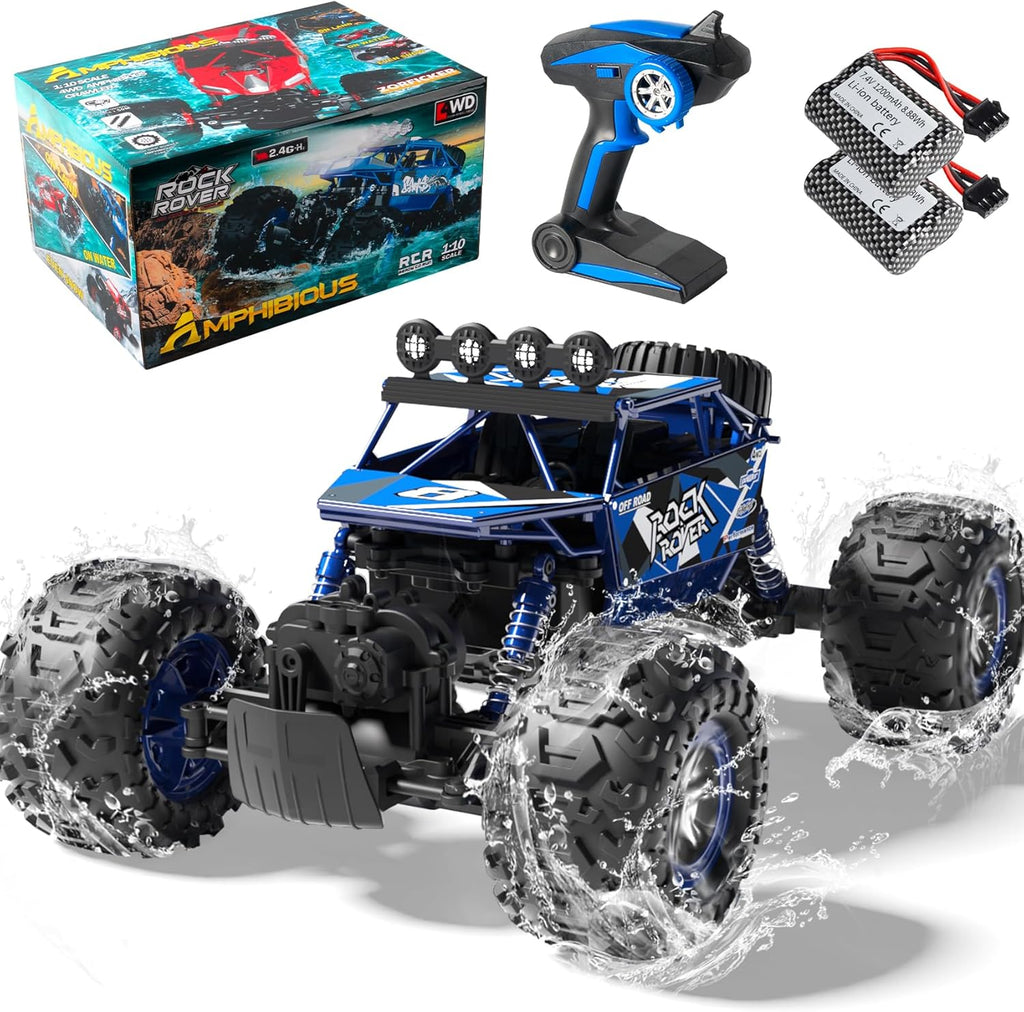 1:10 Scale Remote Control Car, 48+ KM/H High Speed Amphibious RC Monster Truck, 4WD Waterproof Off RC Road Car, 2