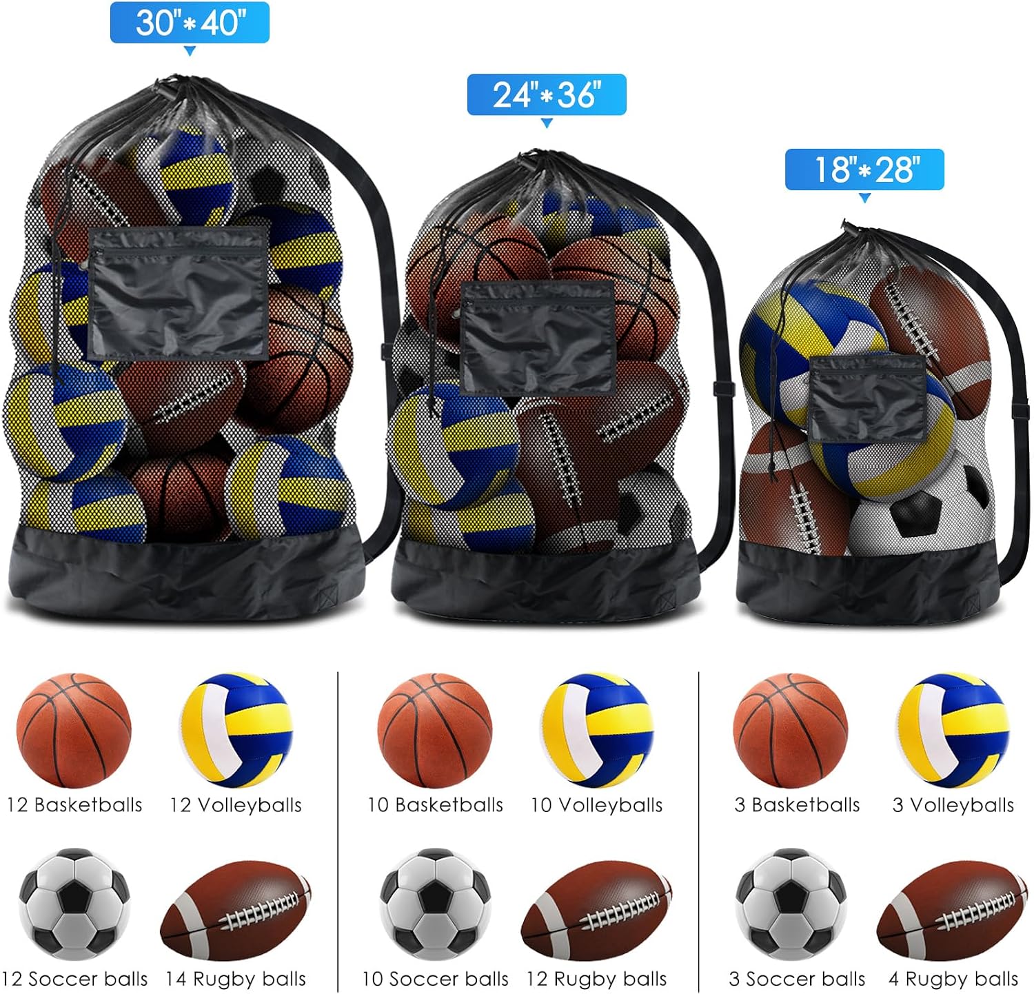 Thickened Extra Large Sports Ball Bag Mesh Socce Ball Bag | Heavy Duty Drawstring Bags Team Work for Holding