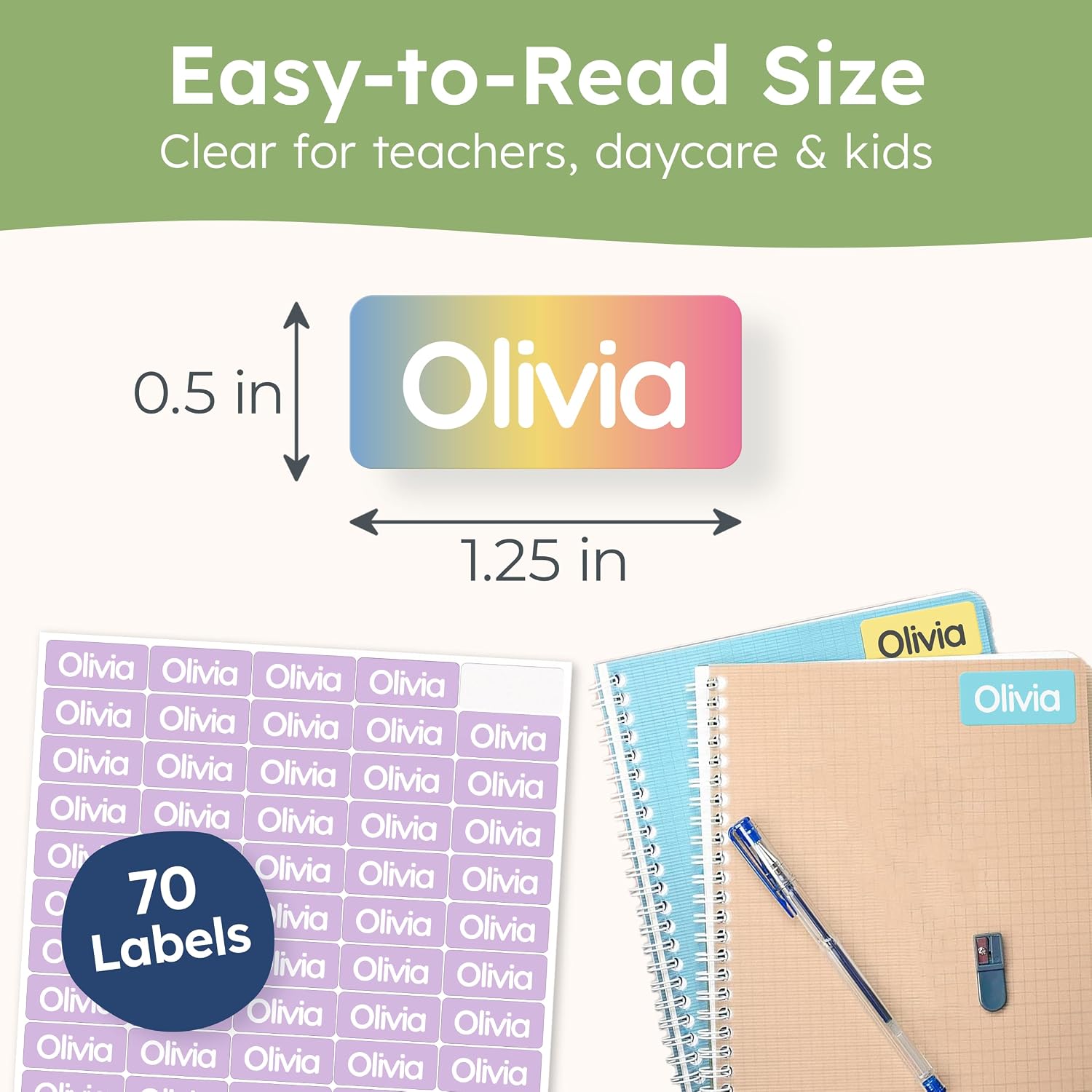 Personalized Universal Name Labels for Kids & Adults - Candy [70pcs] - Waterproof Name Stickers for School, Daycare &