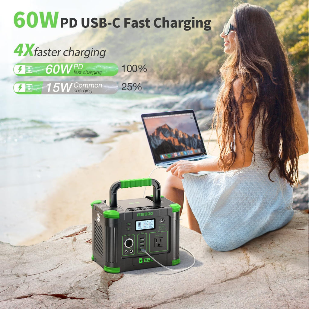 Portable Power Station, 330W 288.6Wh Solar Generator 60W USB-C PD, 5W Wireless Charger, SOS Emergency Light