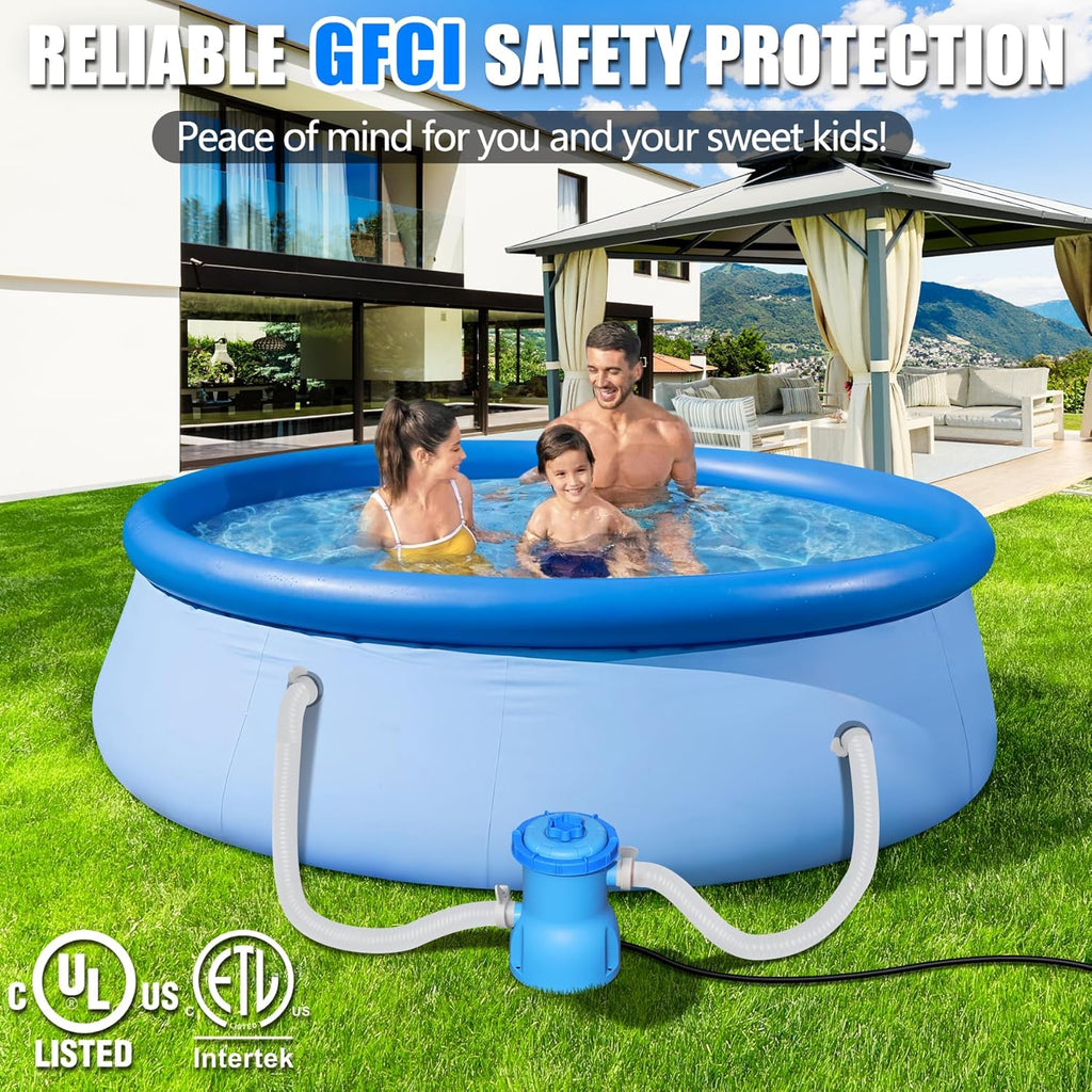 300 GPH Pool Filter Pump for Small Above Ground Pools, ETL Certified Pool Cartridge Filter Pump System with GFCI
