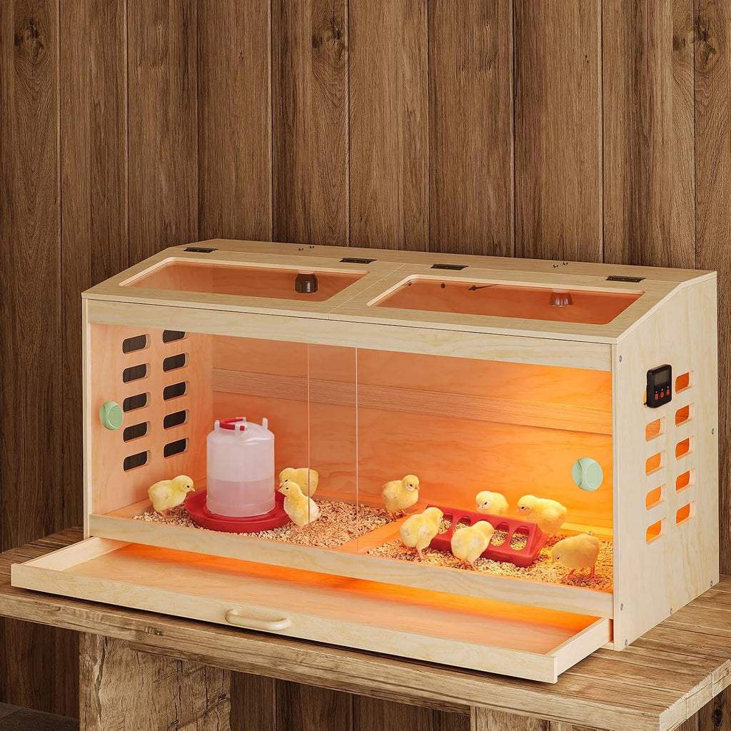 Wooden Chick Brooder Box with Pull-Out Tray (39.4" x 15.7" x 19.5")