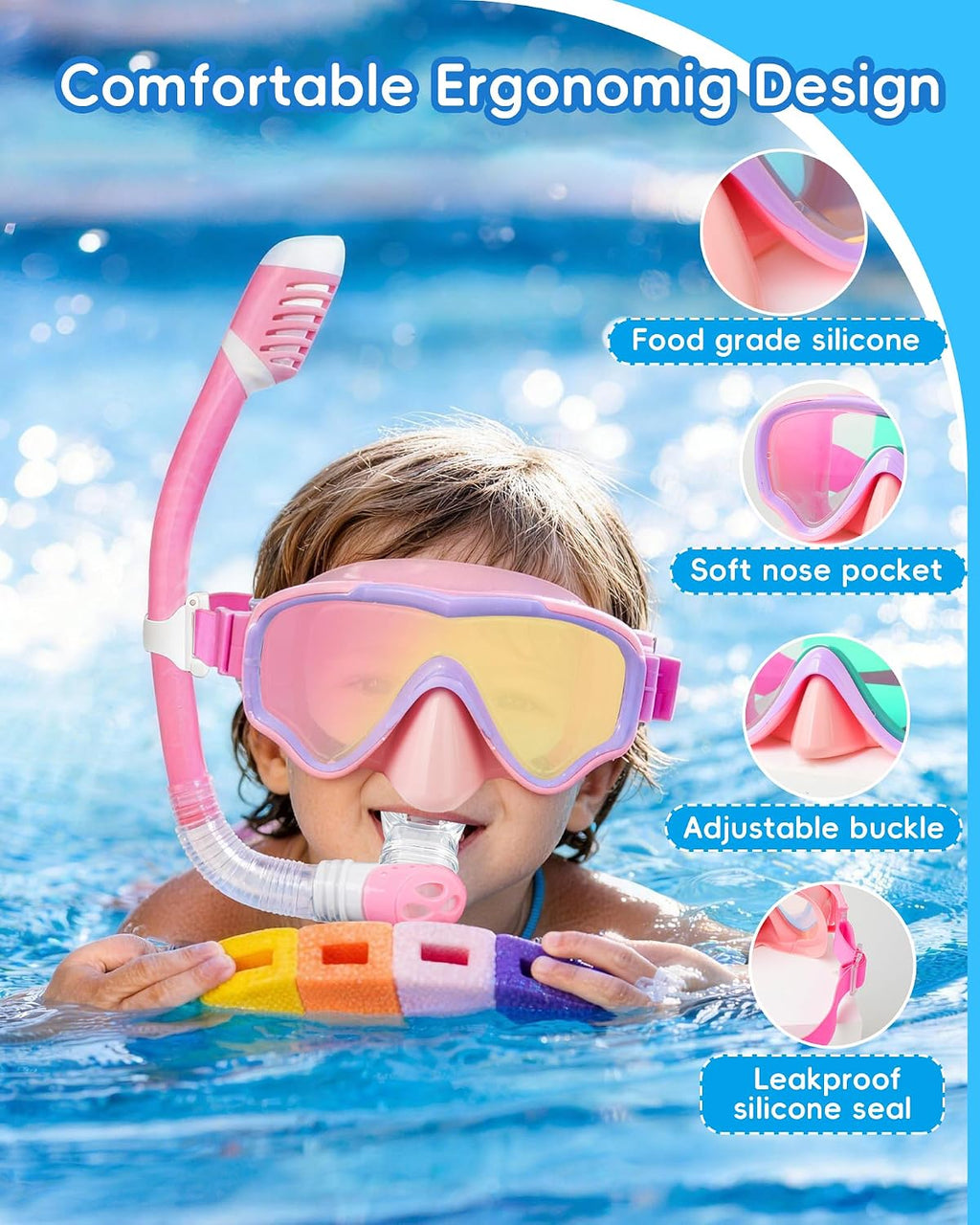 Snorkeling Gear for Kids Age 3-15, 180° Wide View Kids Snorkel Set Dry Top Anti-Fog Diving Mask for Swim Mask Goggles